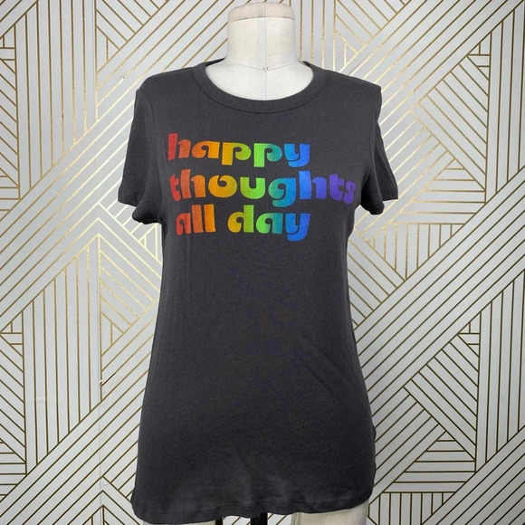 Chaser Happy Thoughts All Day Black Rainbow Tee - Picture 2 of 9